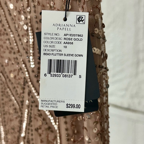 Adrianna Papell Gold Sequin Maxi Gown with Flutter Sleeves - Picture 6 of 9